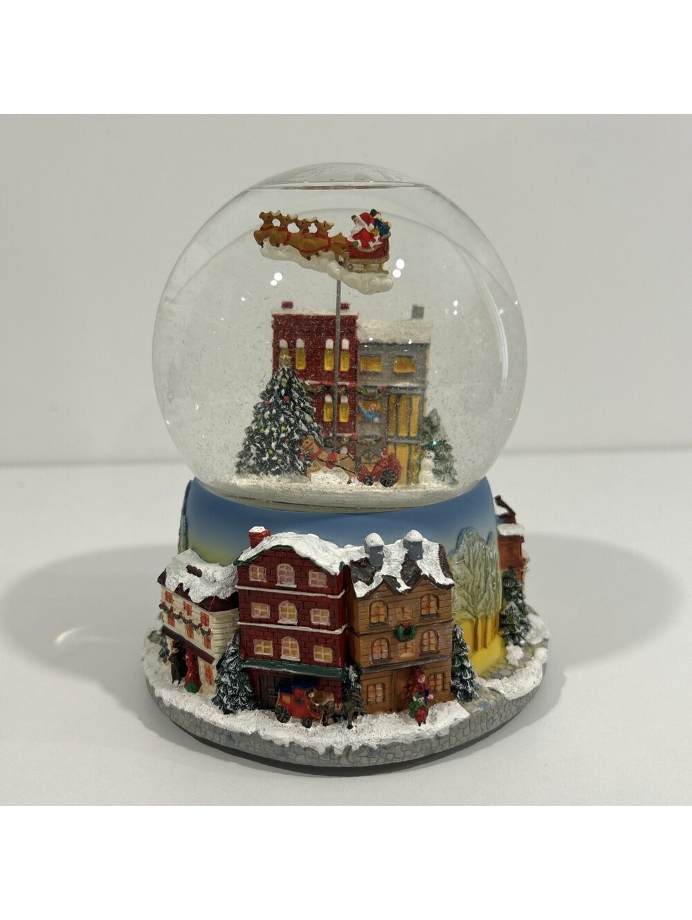8” Big Snow Globe Winter Village Scene with Moving Santa Sleigh and Music